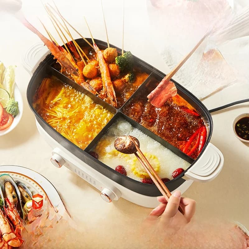 Elektrický hot pot 7 l s prepážkou alebo štvordielnym delením, 220V, rozdelený hrniec