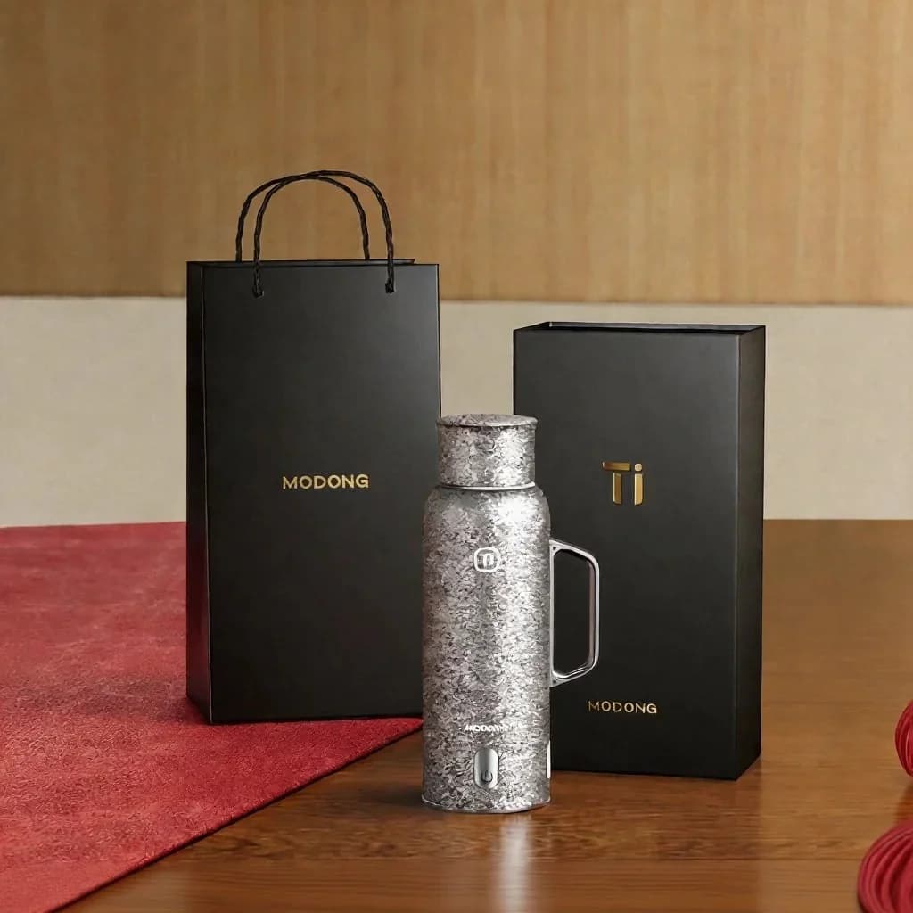 Titánový ohrievaný izolačný hrnček s rúčkou 680ml darčeková krabica