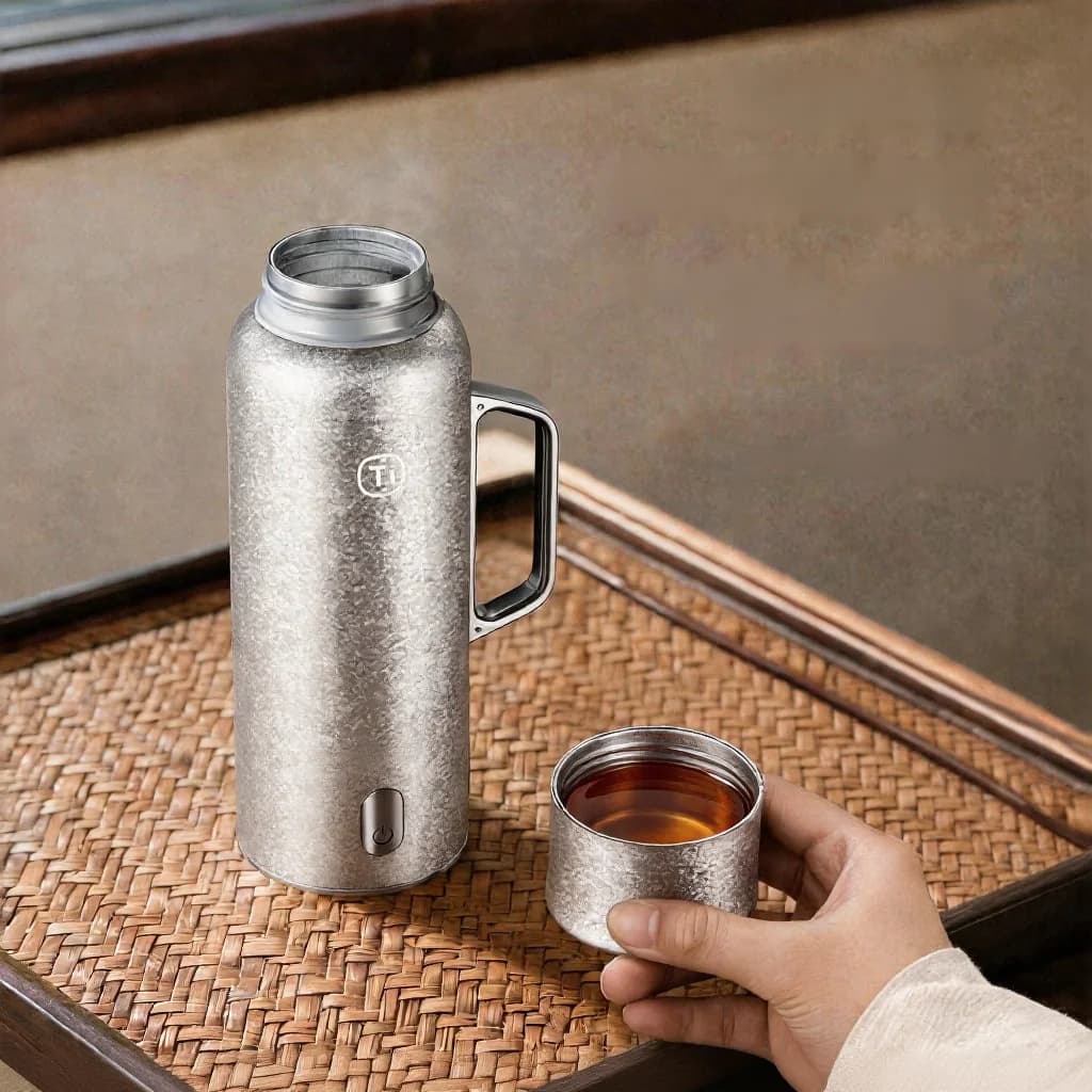 Titánový ohrievaný izolačný hrnček s rúčkou 680ml darčeková krabica