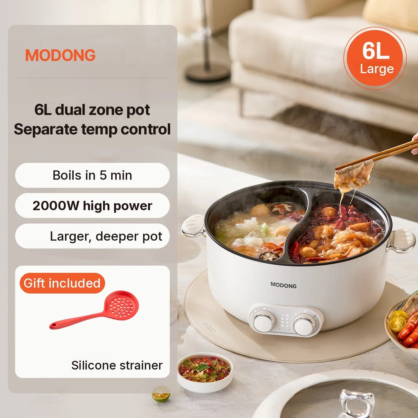 6L dvojzónový elektrický hotpot s nezávislou reguláciou teploty