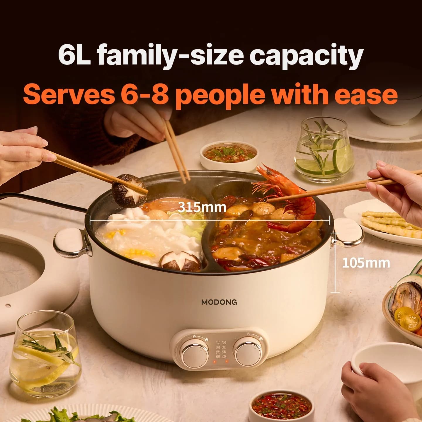 6L elektrický hot pot s dvomi zónami a nezávislou reguláciou teploty