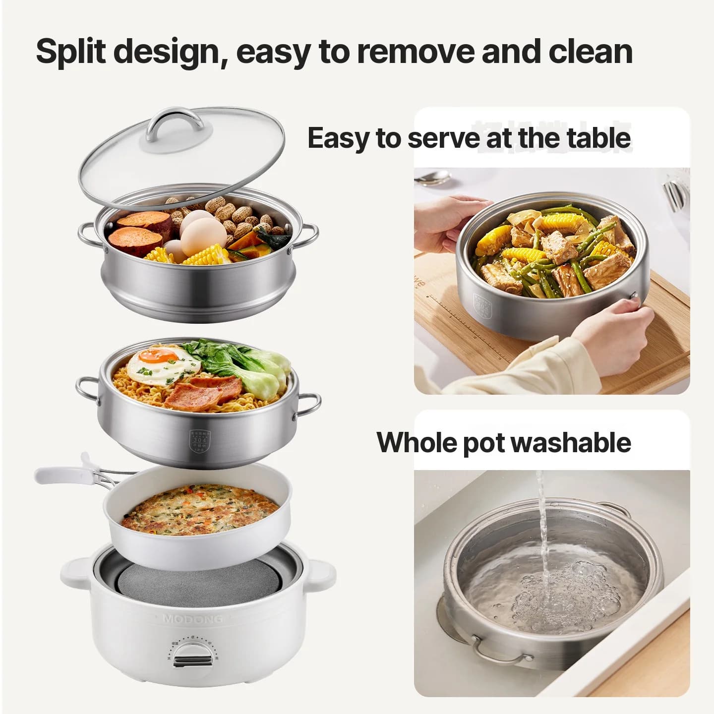 Delený elektrický hot pot z nehrdzavejúcej ocele 2L, 3 stupne ohrevu