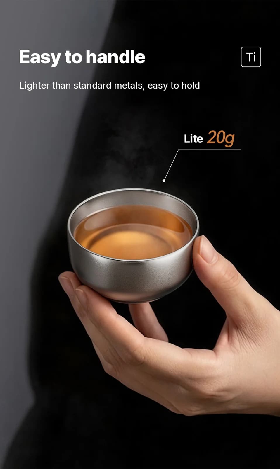 Čistý titánový gongfu čajový set 55 ml, ručne vyrobený, hladký povrch