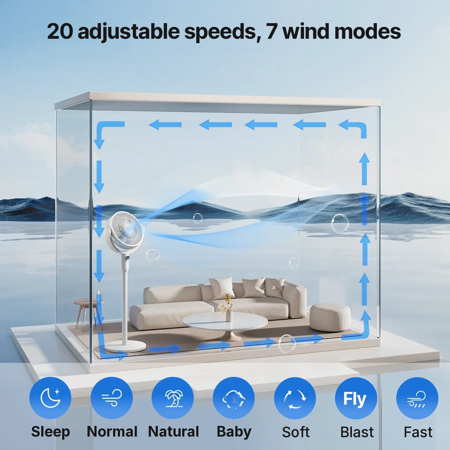 Smart stolný cirkulačný ventilátor s hlasovým ovládaním a osciláciou