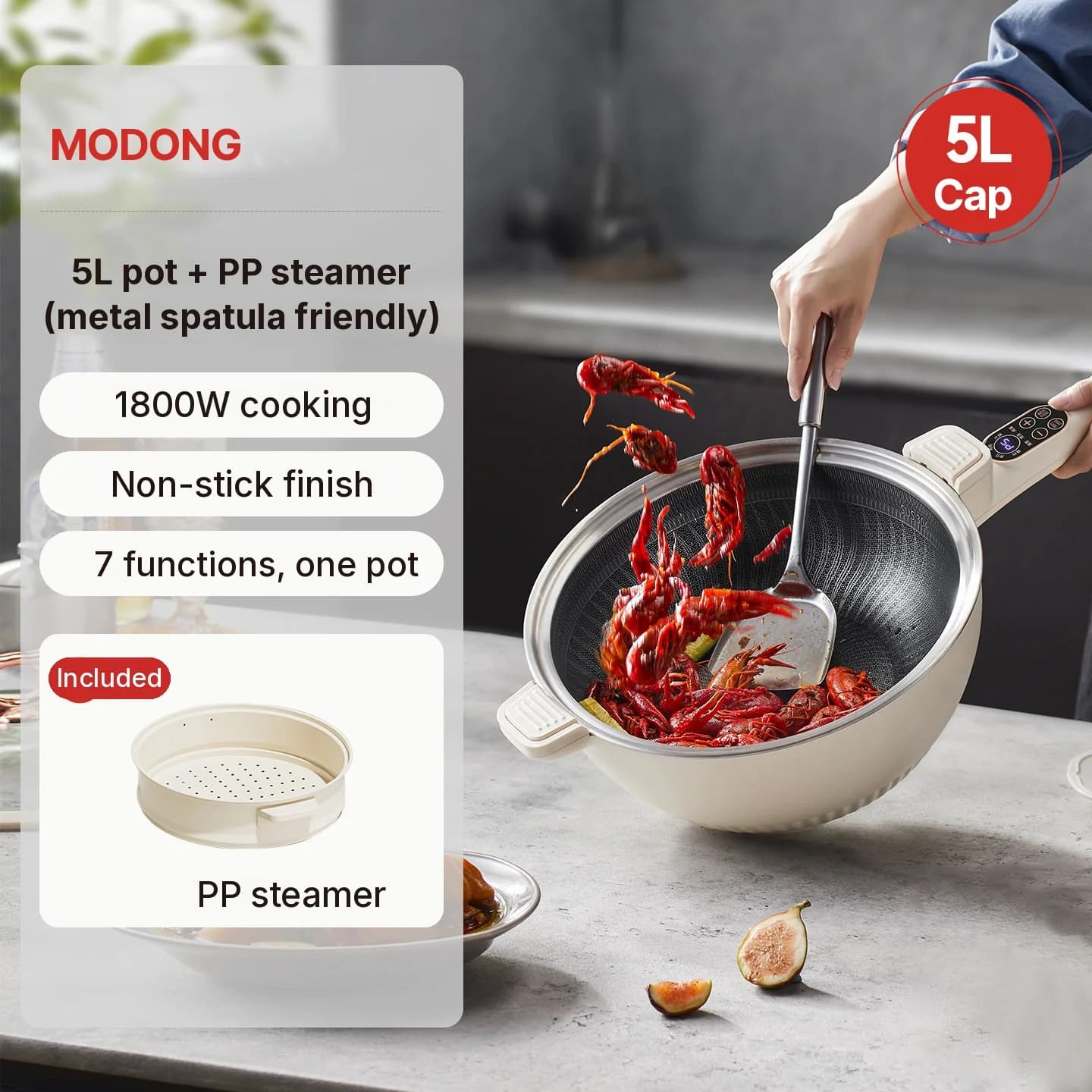 Elektrický multifunkčný hotpot s parným košíkom 5L 220V