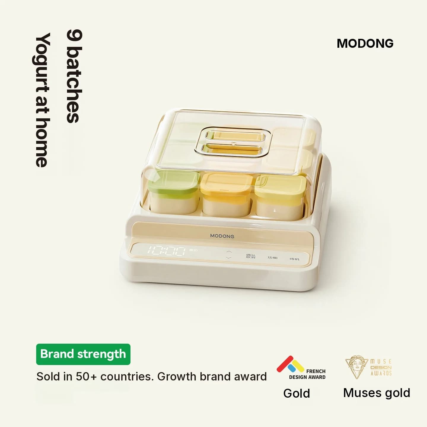 Yogurtovač na 9 pohárov so sklenenou vnútornou nádobou a časovačom