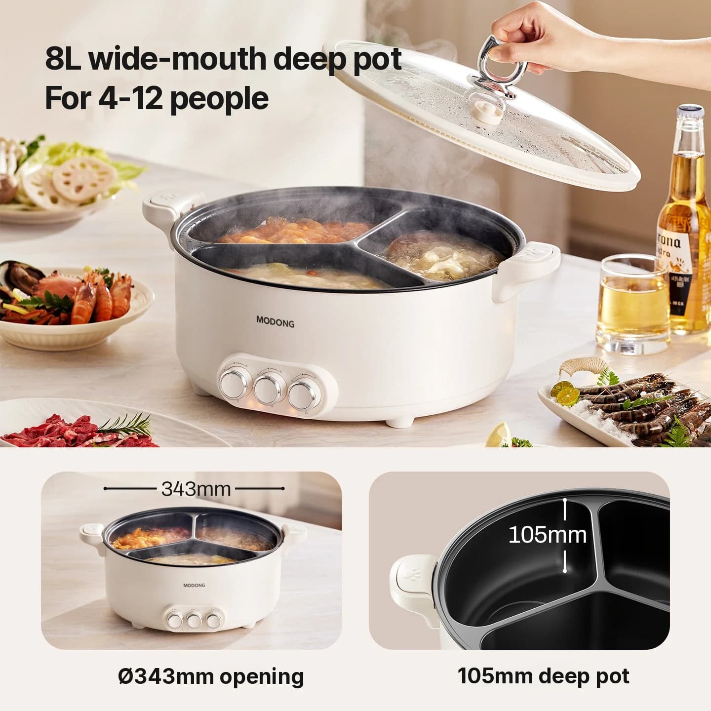 Elektrický hot pot s prepážkou, 5.6L/8L, 220V
