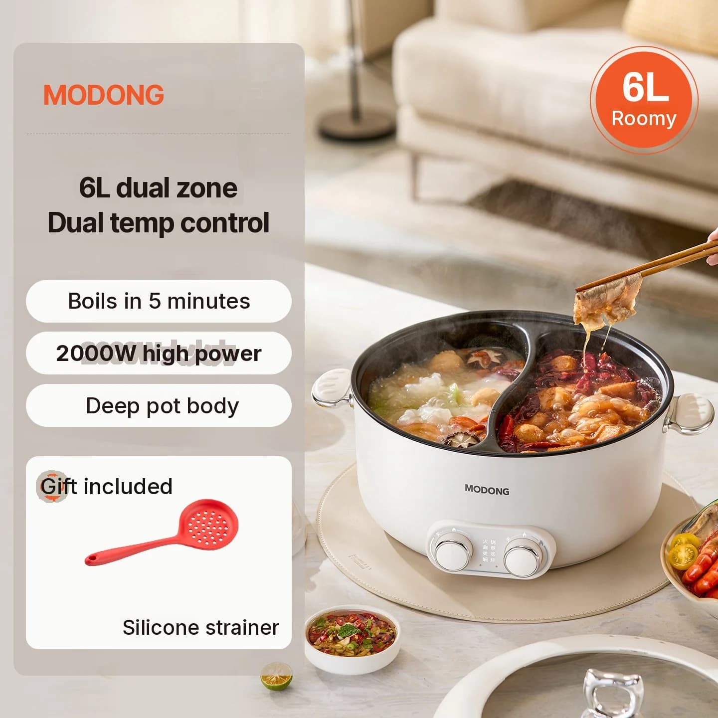 6L elektrický hot pot s dvomi zónami a nezávislou reguláciou teploty