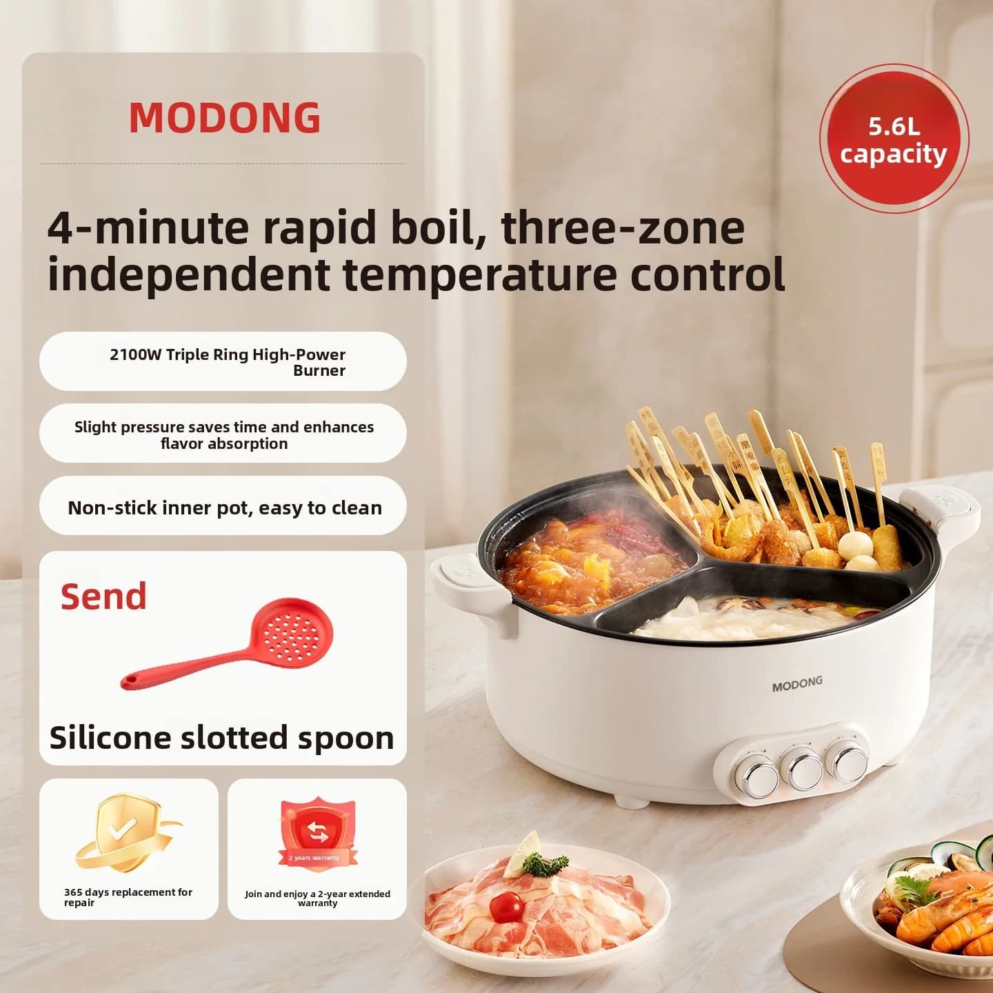 Elektrický hot pot s prepážkou, 5.6L/8L, 220V