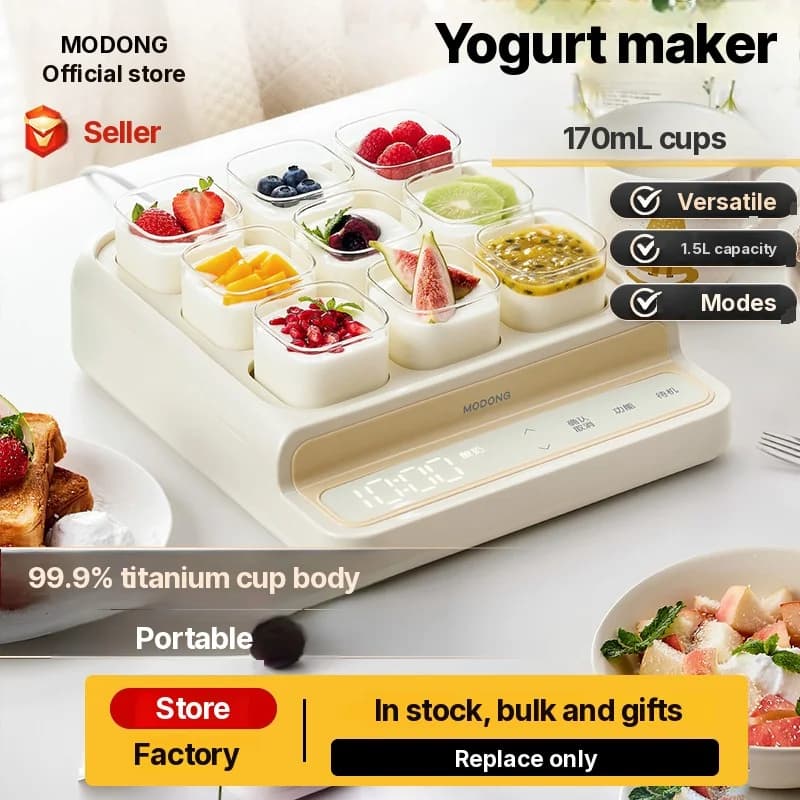 Yogurtovač na 9 pohárov so sklenenou vnútornou nádobou a časovačom