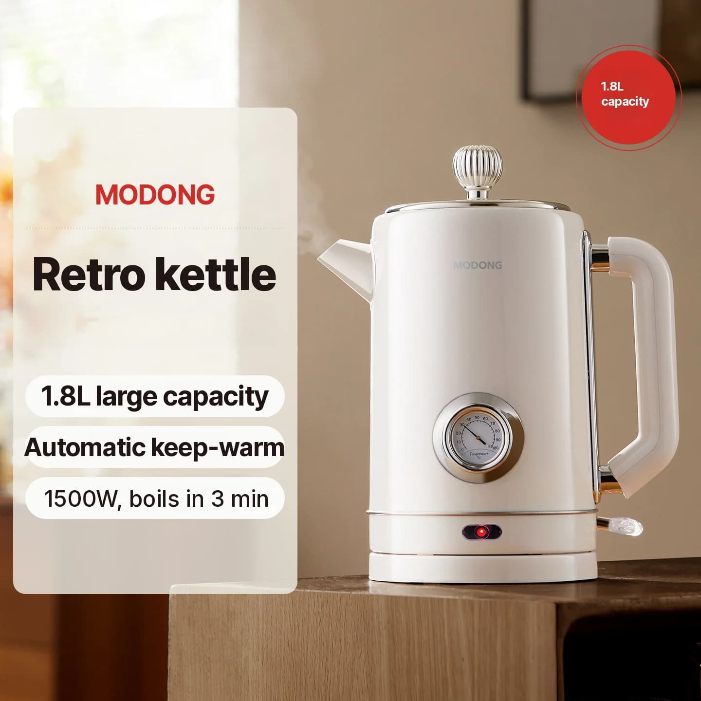 Rýchlovarná kanvica z 304 nehrdzavejúcej ocele 1.8L s udržiavaním teploty 1500W